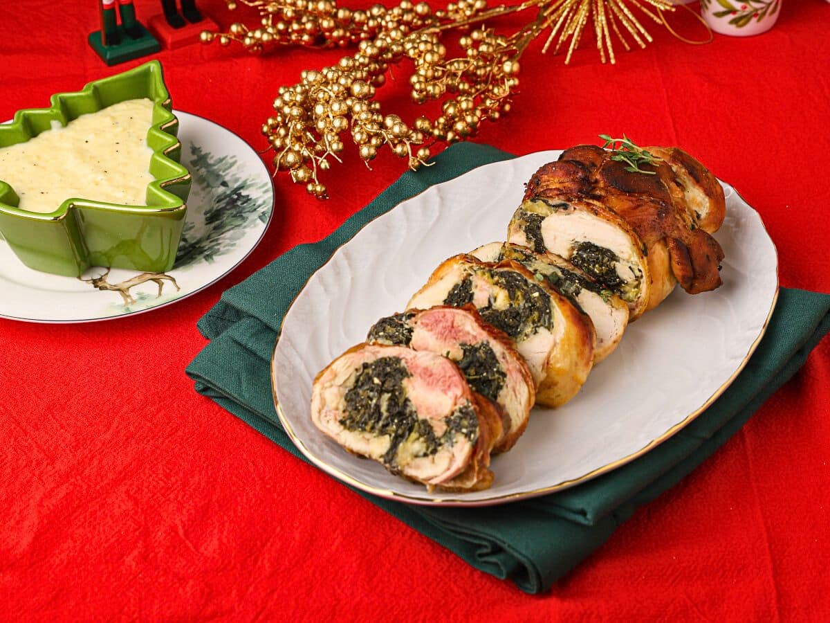 Greek-Style Chicken Roulade w/ Spinach & Feta Cheese