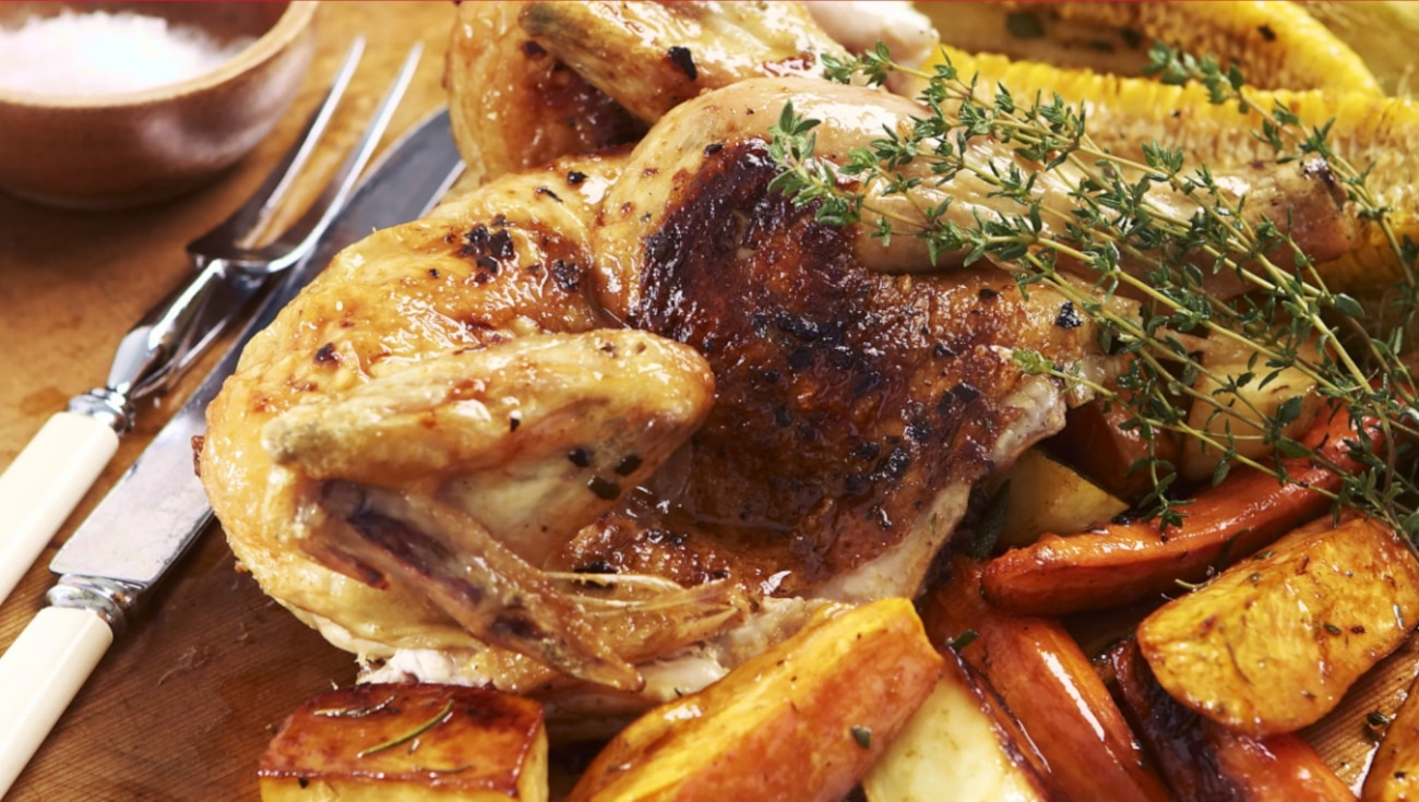 Chilli Roasted Chicken with Caramelised Vegetables