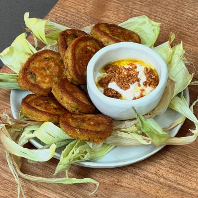 Sweet Corn Johnny Cakes with Honey & Peppers