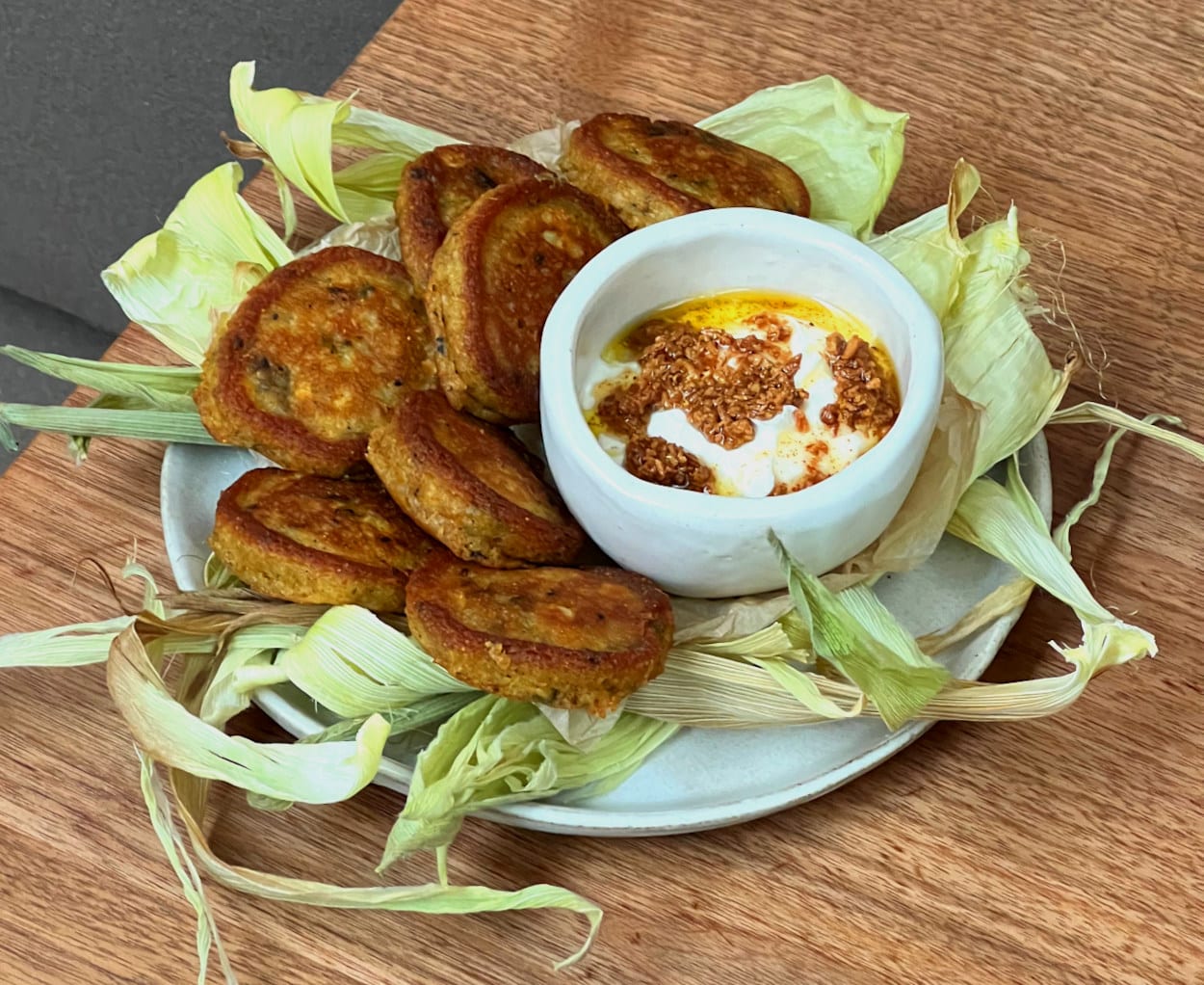 Sweet Corn Johnny Cakes with Honey & Peppers
