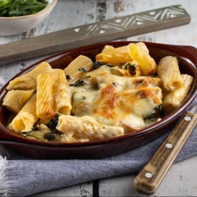 Baked Rigatoni with Mushrooms and Spinach