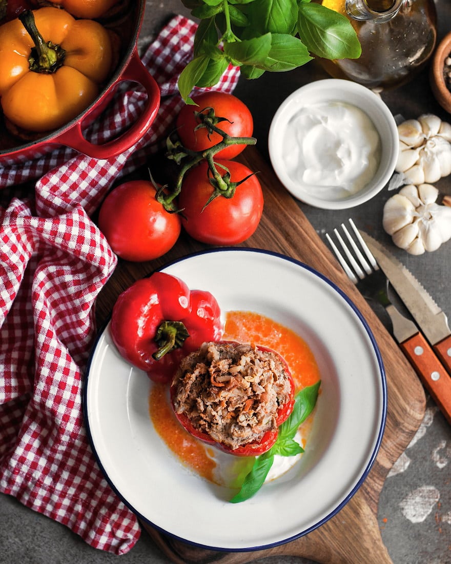 Stuffed Peppers in Tomato Cream Sauce