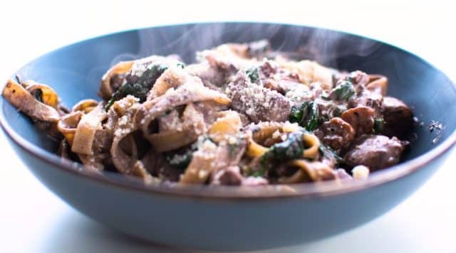 Tagliatelle with Boletus Mushrooms, Walnuts and Green Leaves