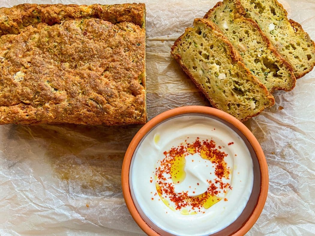 Zucchini Bread with Garlic Labneh