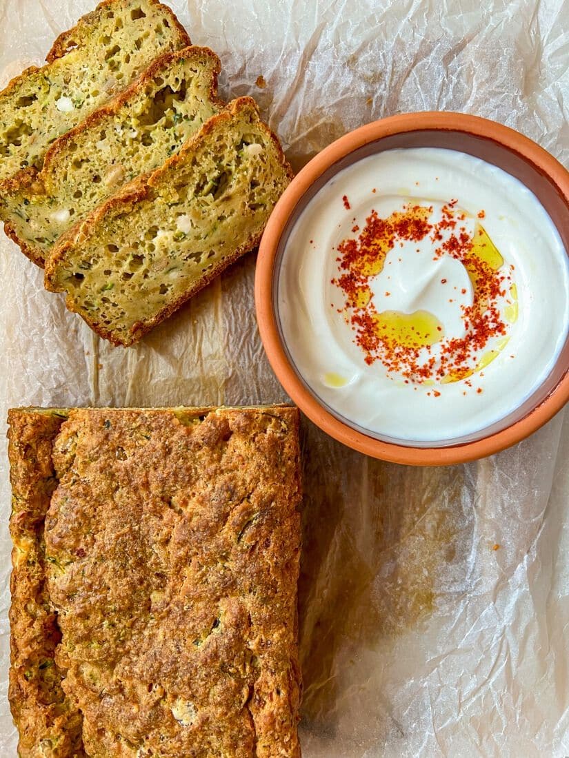 Zucchini Bread with Garlic Labneh
